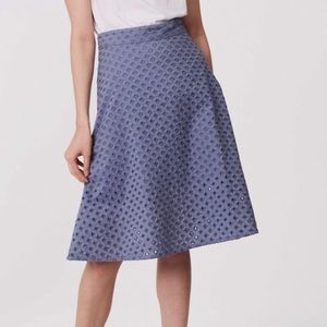 Loft Blue Gray Eyelet Knee Length Skirt 0P
